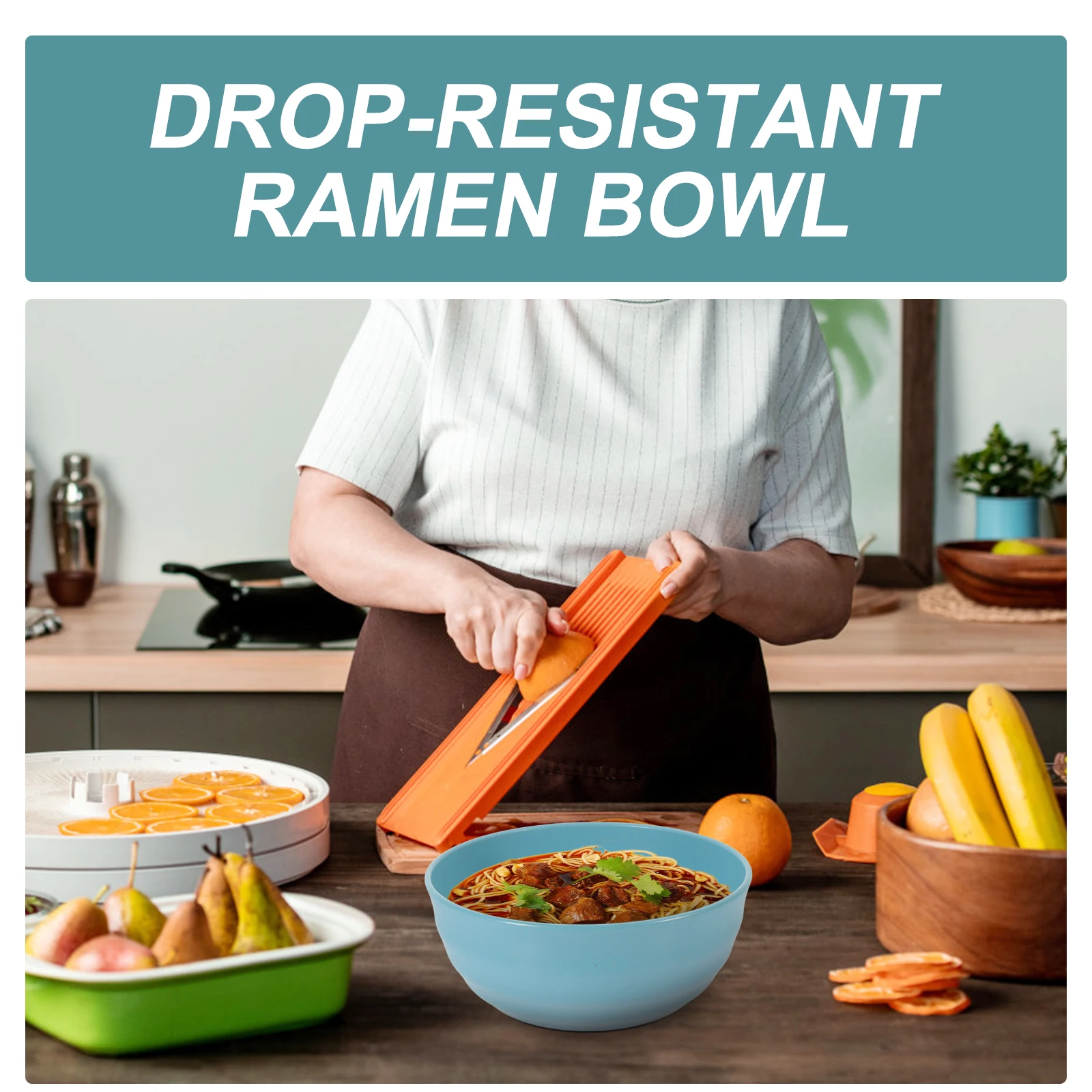 

4pcs Set Straw Unbreakable Bowls Bowls 20CM Blue Large Capacity Kitchen Home Eating Soup Salad Reusable Tableware