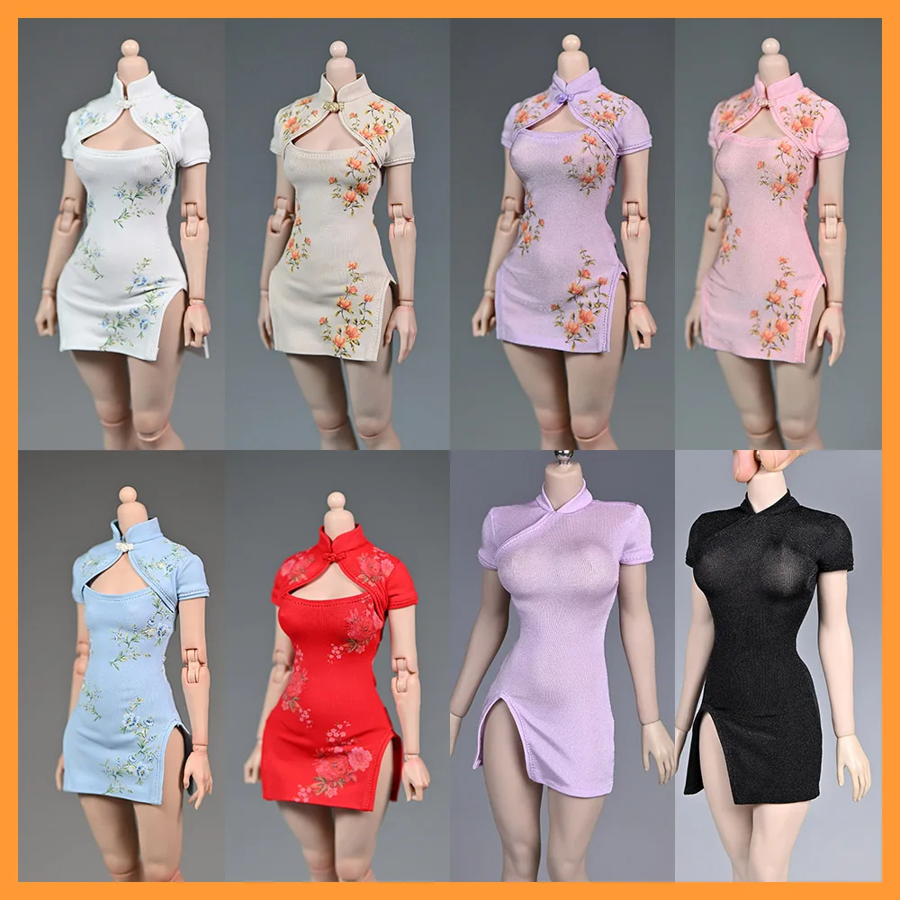 1/6 Schaal Vintage Qipao Elegante Vrouwen Cheongsam Sexy Korte Open Borst Chinese Jurk Model Voor 12 "Actie Figuur Lichaam