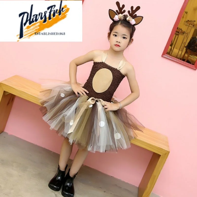 زي الهالوين للأطفال Cisas Deer Elf Outfit أداء الرقص S Claus Suit Fem Kids Animal Dr up