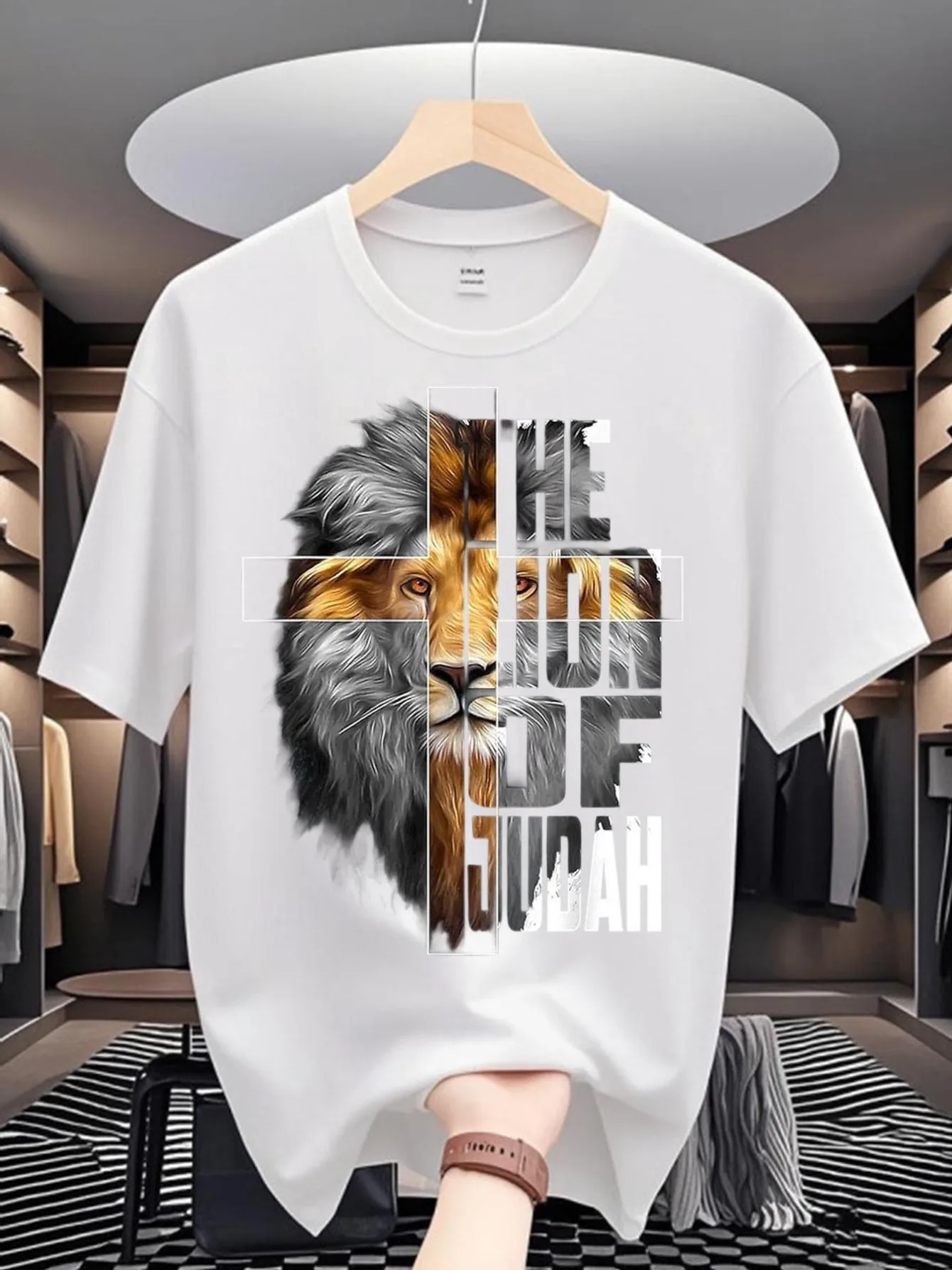 Herren-T-Shirt „Judas Lion“ für den Sommer, atmungsaktiv, bequemer Stoff, geeignet für Freizeitkleidung, trendig und vielseitig, Material aus 100 % reiner Baumwolle
