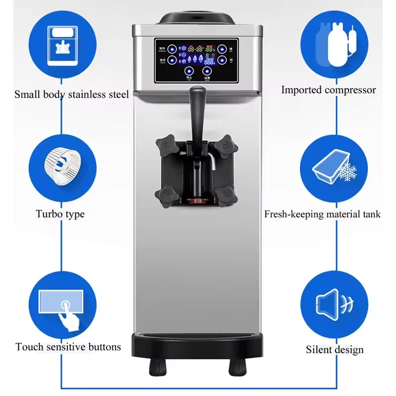 XEOLEO آلة الآيس كريم التجارية 1100 واط التلقائي 1 نكهة آيس كريم ناعم القوام صانع سطح المكتب آلة صنع الثلج الناعم 12L/H شاشة الكريستال السائل