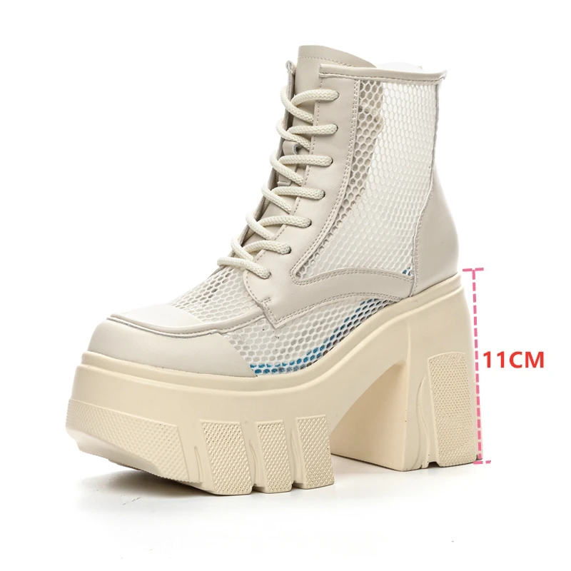 

AIYUQI Summer Boots Female Genuine Leather 2024 New Mesh Women Shoes Boots 11cm Height Platform High Heel Cool Boots Women