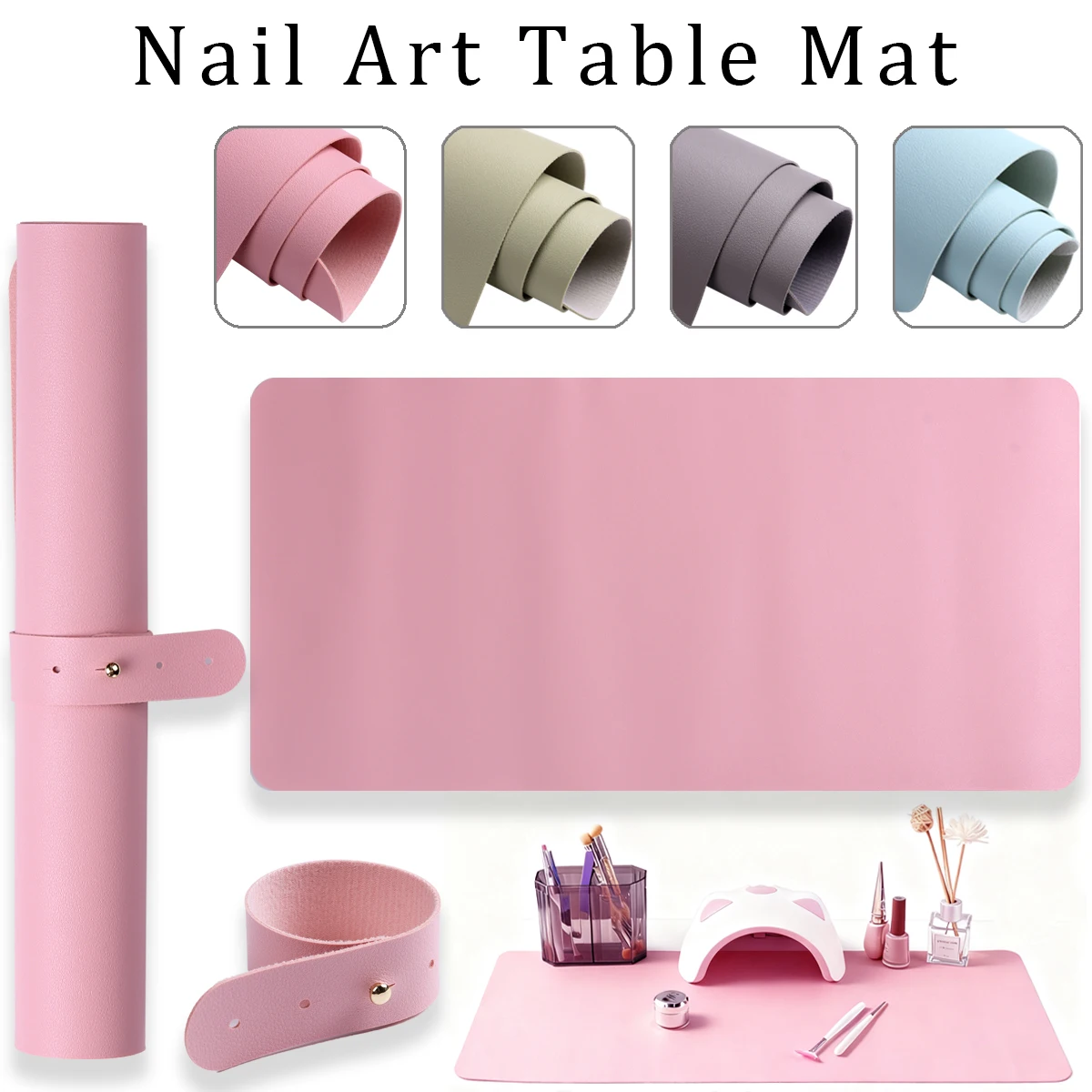 PU Leather Nail Art Table Mat With Storage Strap Waterproof Foldable Desktop Protector Non Slip Manicure Work Pad Salon Home DIY