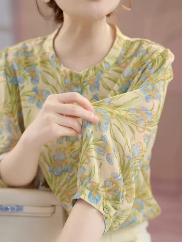 

Fashionable Printed Top Women's Casual Loose Fit Breathable Anti-Aging Summer New Arrival plus Size Elegant Versatile Shirt