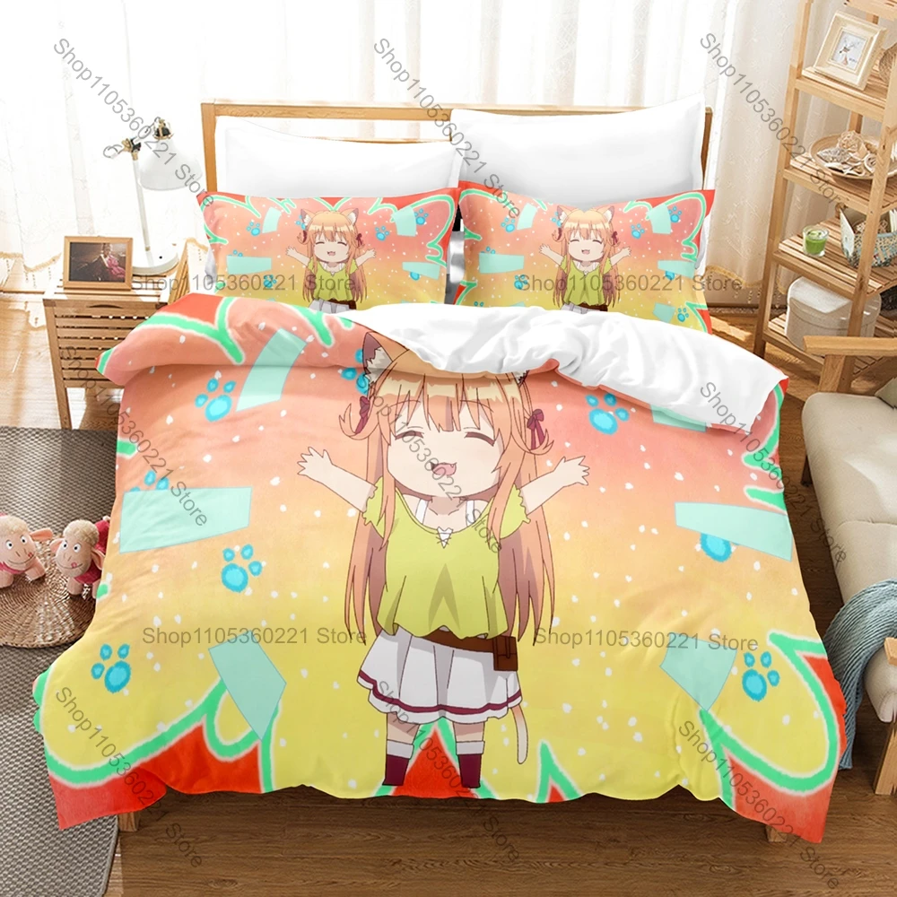 Beast Tamer 3D Print Bedding Set Includes Duvet Cover + 2 Pillowcases Cute Fantasy Kemonomimi Cat Fox Dragon Girls Anime