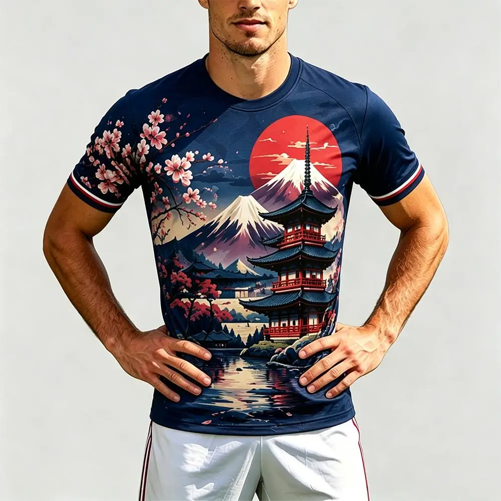 2026 Japanese Mount Fuji Cherry Blossom Soccer Jersey Men Women 3D Print Football Shirt Casual Sportswear
