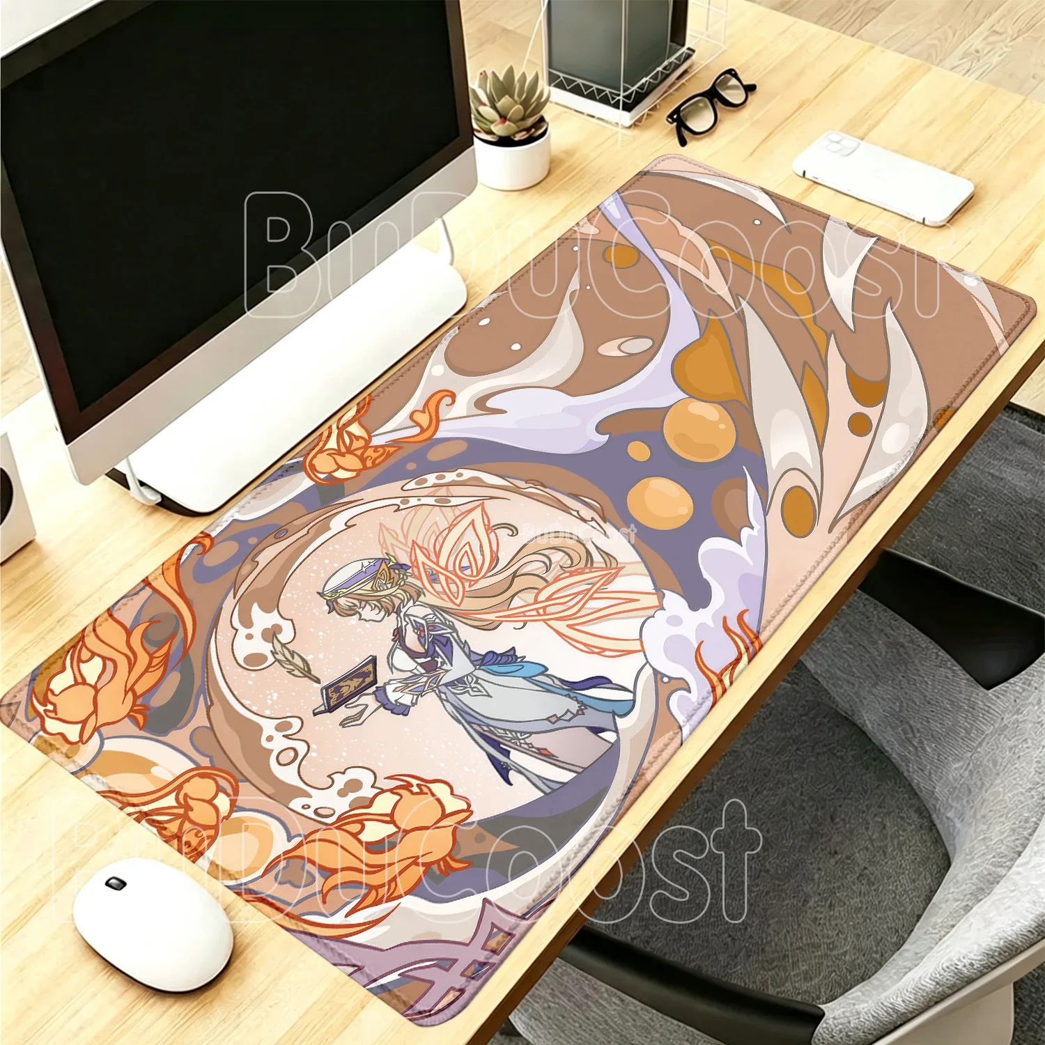 Large Genshin Impact Gaming Nicole Reeyn XXL Overlock Mouse Pad Non-slip Base Keyboard Anime Girl Desk Mat HD Printing Mousepad