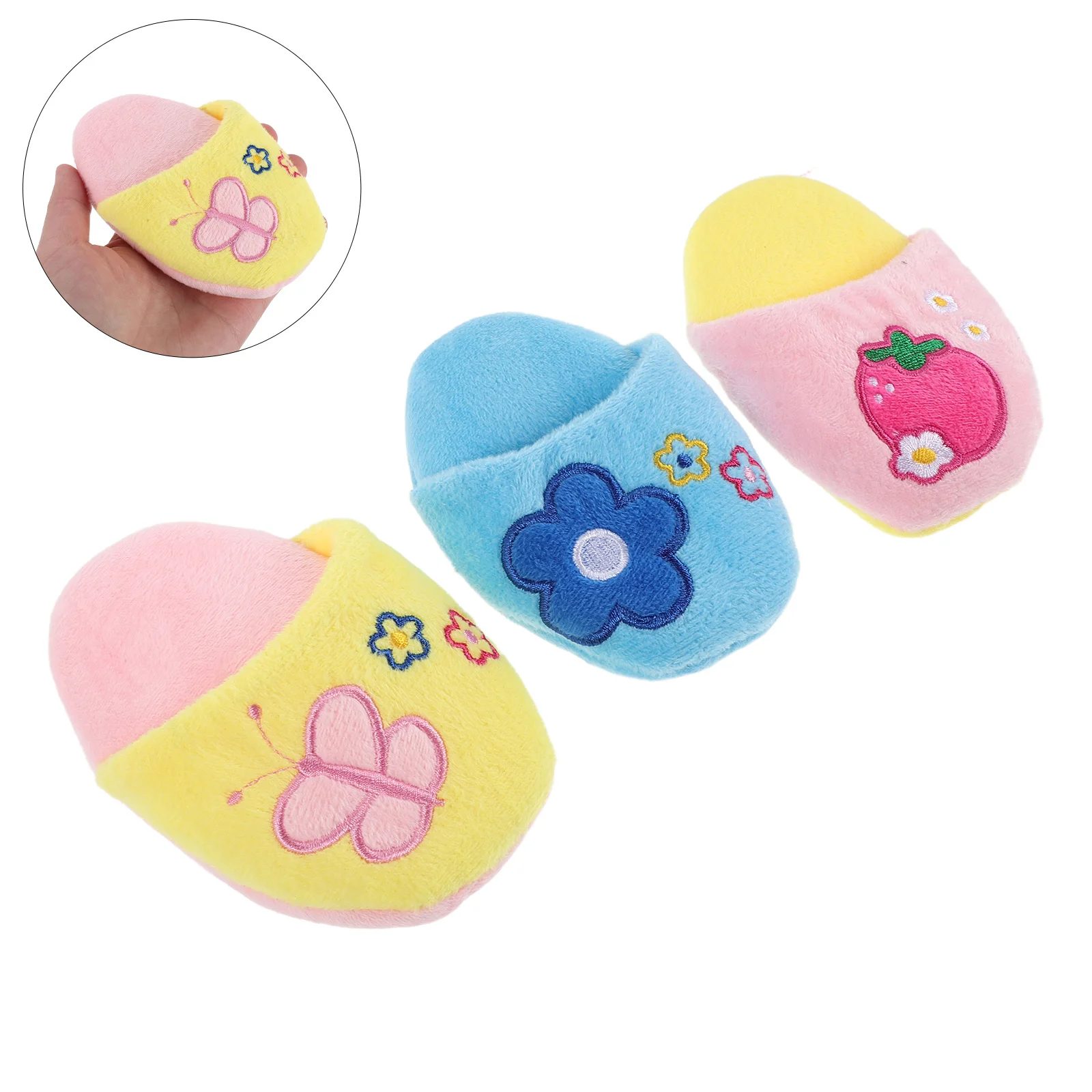 

3Pcs Pet Chew Slippers Soft Squeaky Interactive Puppy Shoe Chewers Colorful Cotton Small Medium Dog Playset Dog Pack