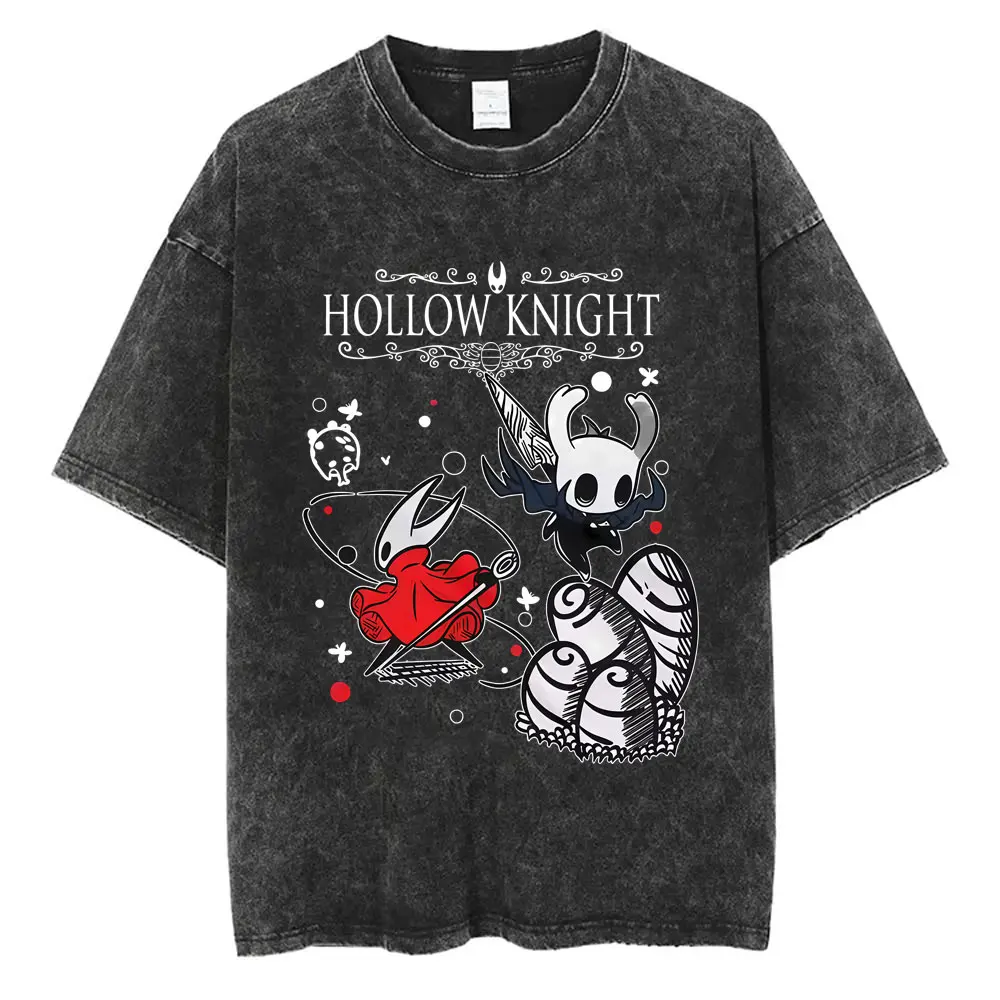

Washed Vintage Game Hollow Knight T Shirts Men Women Casual Oversized Crewneck T-shirt Male Retro Cotton Short Sleeve T-Shirts