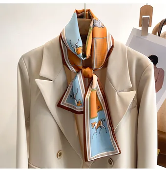 แฟชั่นผ้าพันคอผ้าไหมขนาดเล็กผู้หญิง Tie กระเป๋าแถบคาดศีรษะม้าพิมพ์ Hairband เกาหลีสไตล์ Neckerchief ริบบิ้นแบรนด์หรู