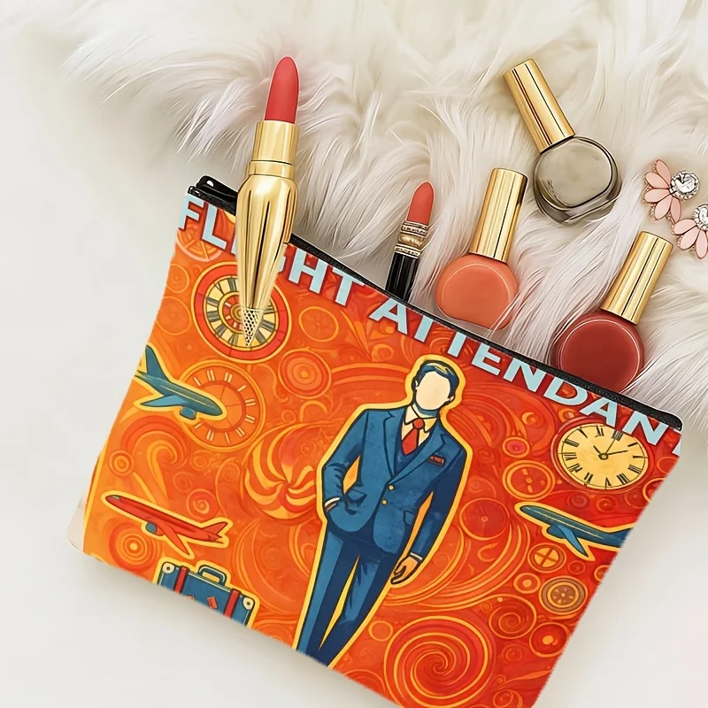 1 Piece Vintage Aviation Element Airplane Print Makeup Bag - Multifunctional Zipper Pouch for Women, Perfect Travel Zipper Storage Bag, Fun Birthday Gift