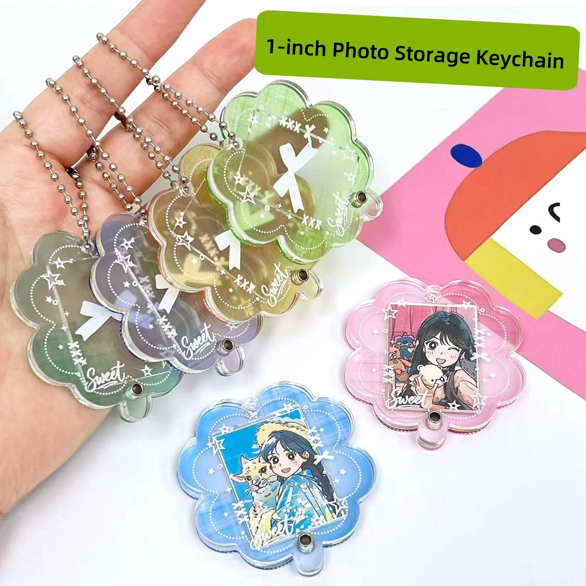Lucky Four-Leaf Clover 1-Inch Photo Frame Keychain Acrylic Idol Photo Card Holder Photo Organizer Case Decorative Hanging