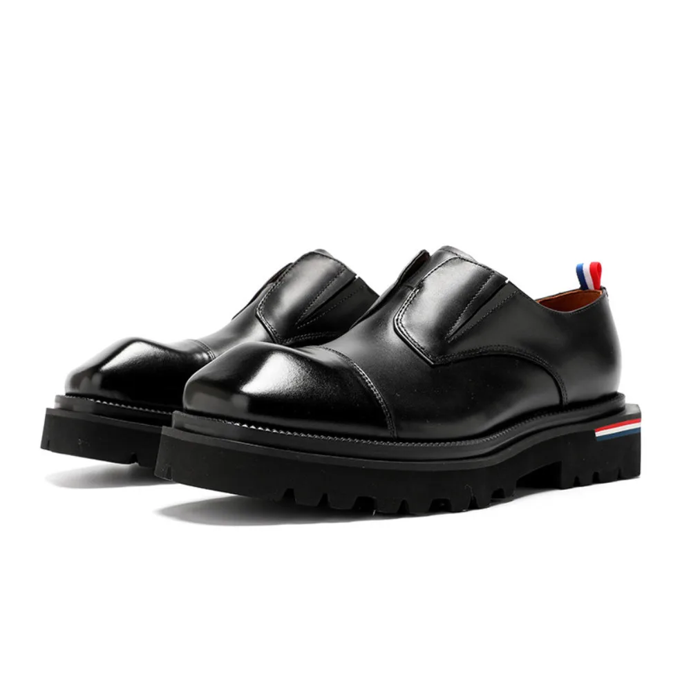 High Quality Handmade Genuine Leather Business Casual Loafers for Men Breathable Slip on Thick Sole Trendy Summer Shoes