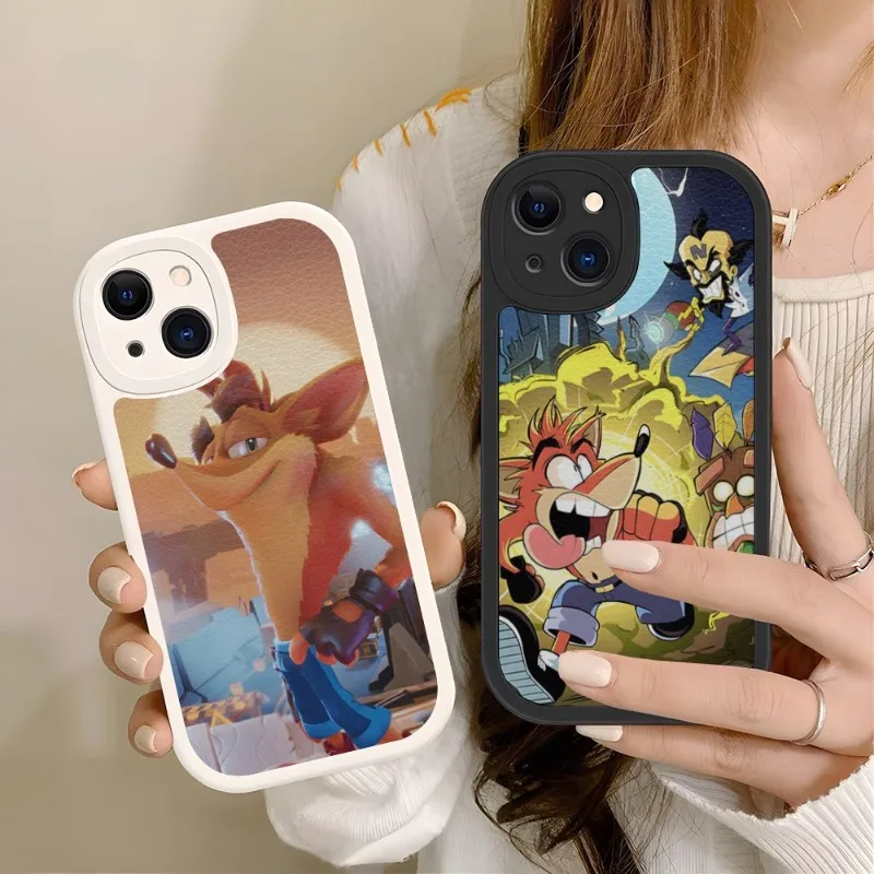 Cute Hot Game Crash Bandicoot Phone Case Silicone For IPhone 14 11 13 12 Pro Max Mini Xs X Xr 7 8 Plus SE2020 Leather Texture