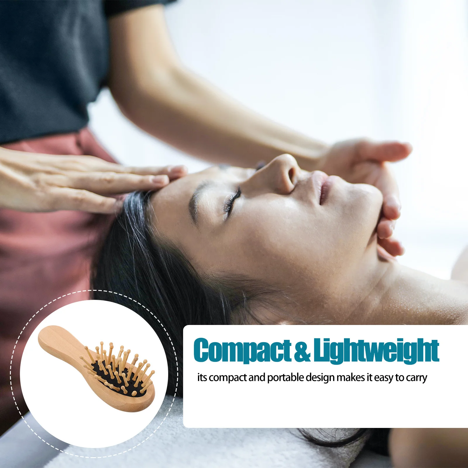 

Wooden Mini Paddle Hairbrush Massage Cushion Comb Scalp Massager Detangling Brush Anti Static Portable for Thick Long Hair