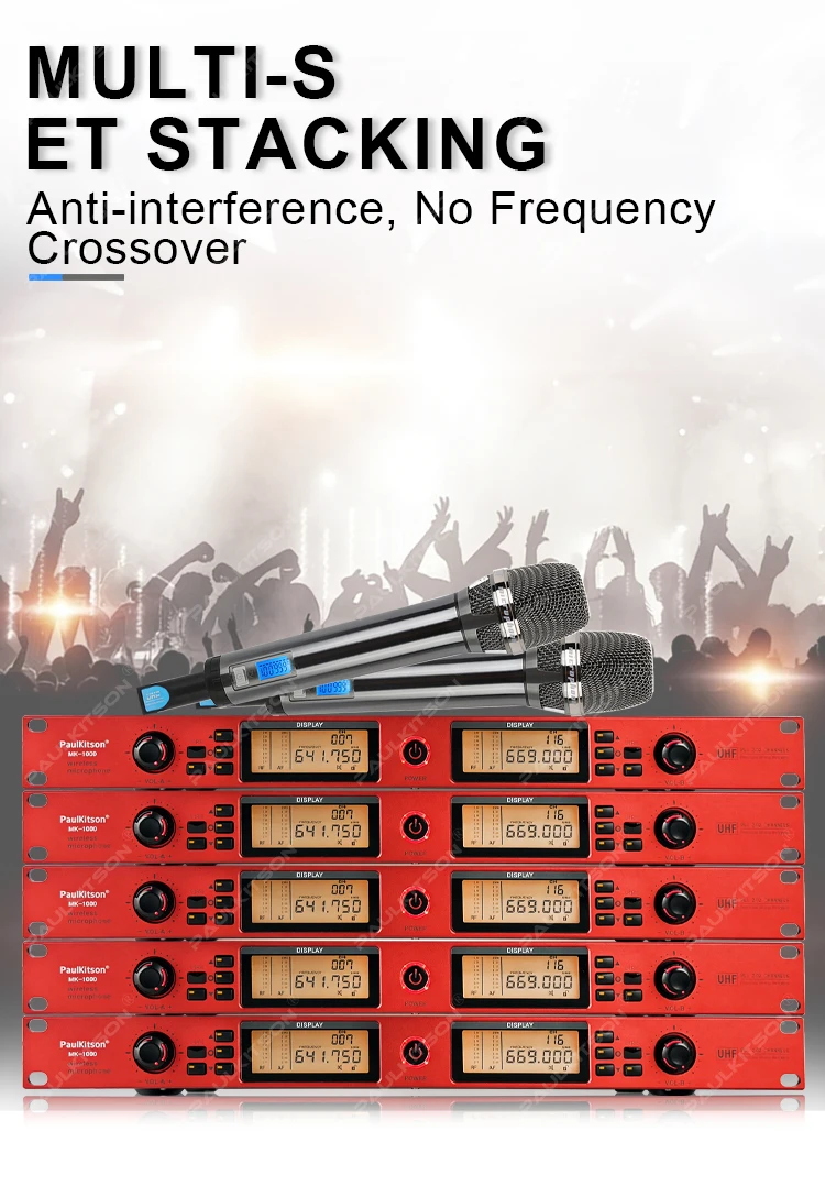 Paulkitson MK-1000 True Diversity Drahtloses Mikrofonsystem 640-690MHz Dual-Handmikrofon UHF Stabiles Signal für Karaoke Live – Detail 4