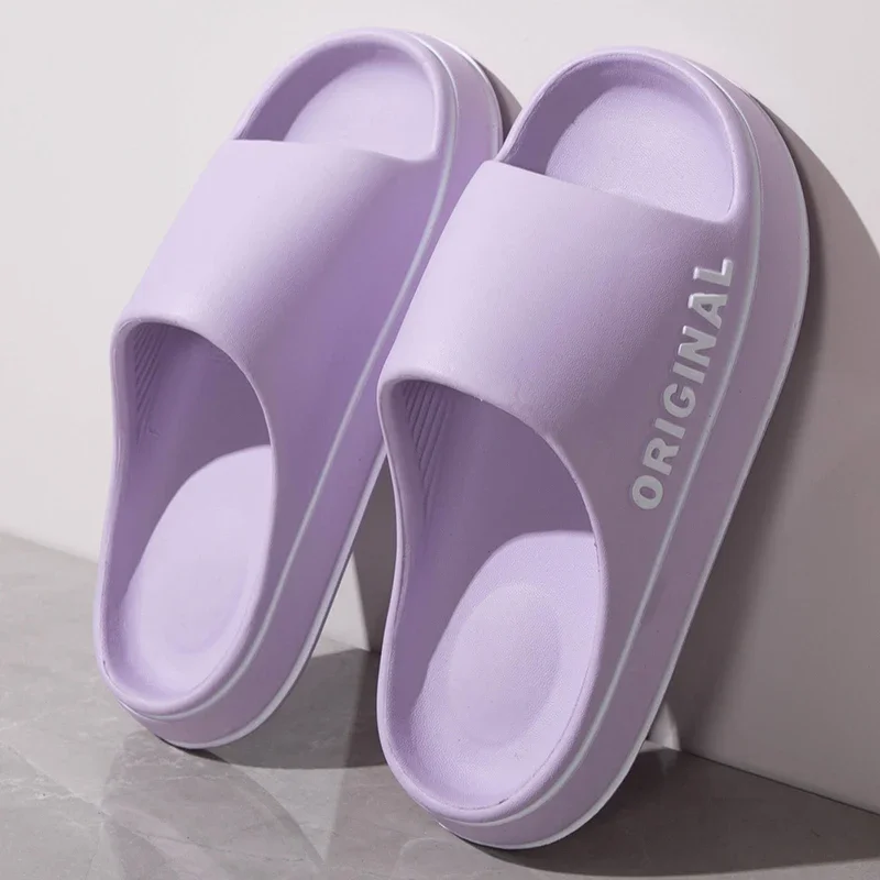 Summer Couple Slides Solid Color Letter Printed Slippers Men Women Thick Sole Soft Sole Non Slip Home Bathroom Beach Shoes