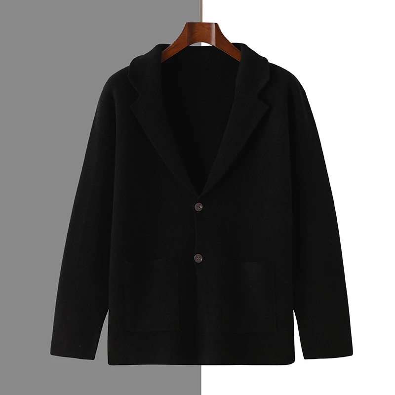 Fall/Winter New Wool Jacket Men's Suit Neck Knitted Sweater Loose Business and Leisure Plus Size Wool Cardigan