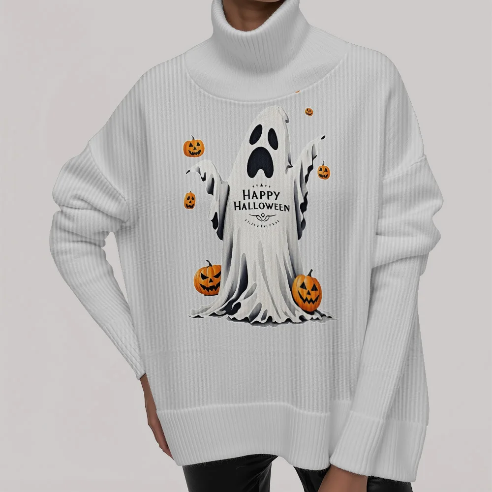 2025 Women's Turtleneck Sweater Chunky Knit Oversized Solid Color Winter Unisex Halloween Pullover Casual Fashion Warm