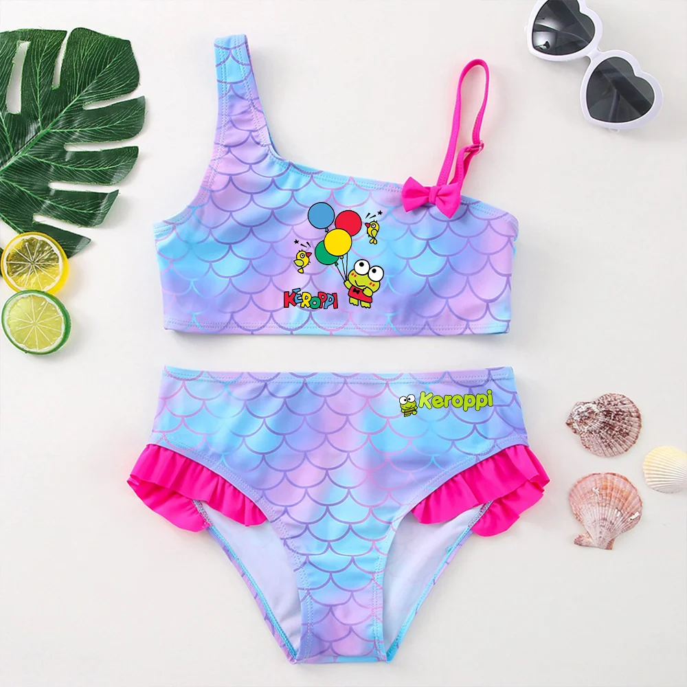 Kerokero-Tankini Keroppi para niñas, trajes de baño de dos piezas, ropa de playa para niños, vestidos de Bikini de moda