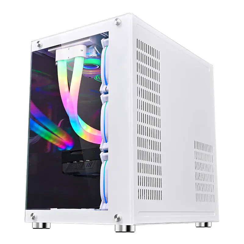 Factory / White Computer Case Gaming PC Cabinet ATX MATX ITX Mid Tower PC Gamer Chassis Case With RGB Fan