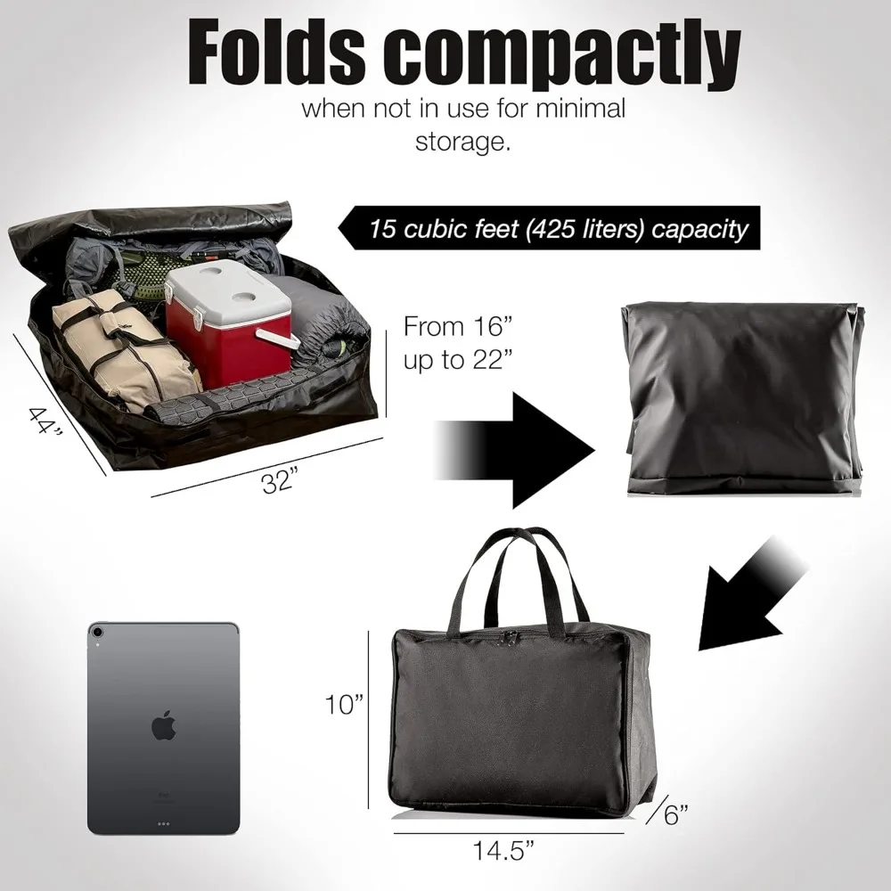 حقيبة حمل البضائع المقاومة للماء على سقف السيارة مع 8 أشرطة شديدة التحمل |   أمتعة مقاومة للعوامل الجوية لسيارات الدفع الرباعي والسيارات والشاحنات (15 قدم مكعب)