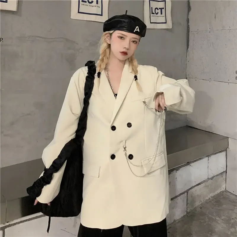 

Insozkdg Double Breasted Blazers Coat Suit Women Spring Autumn 2024 New Korean Small Suit Loose Casual Top Coats Jackets Women