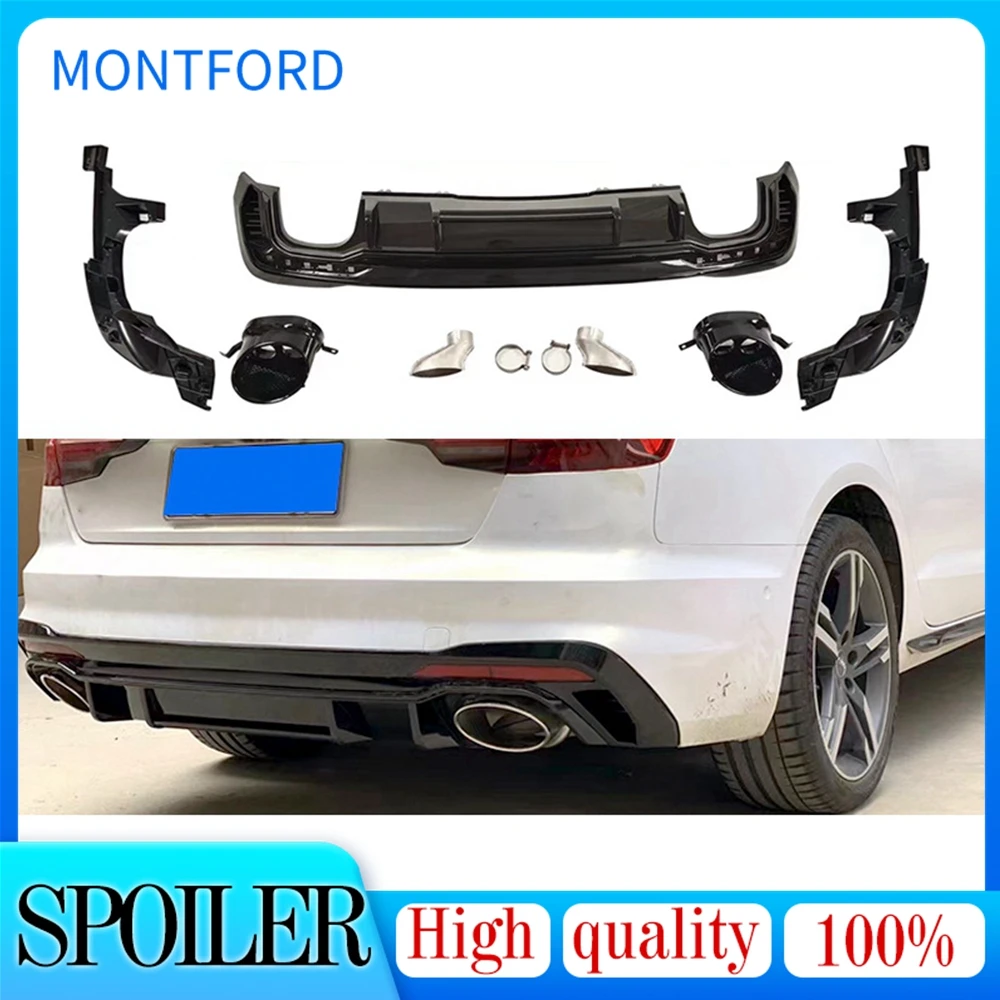 Dla Audi A4 S4 B9 2020 2021 2022 Tylny zderzak Dyfuzor Warga Spoiler Ochraniacz Wydech ABS Jasny Czarny Auto Akcesoria