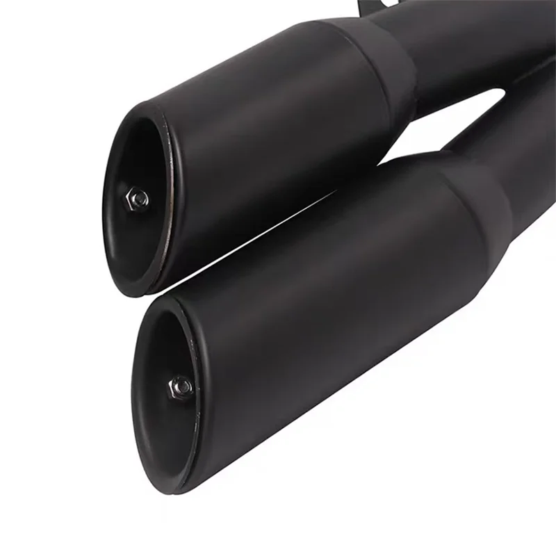 Universal Motorcycle Dual Outlet Exhaust Pipe – Black Performance Muffler with Deep Tone, Bolt-On Racing Upgrade Part