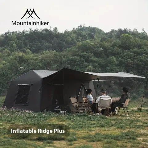 Large 5-10 person inflatable camping tent essential for outdoor travel, easy to set up with stove and air conditioning holes,