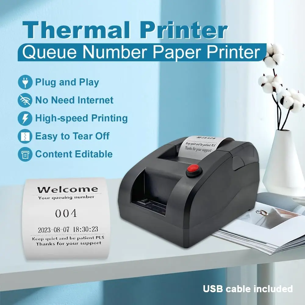58mm Receipt Ticket Thermal Printer Can Edit Print Text Via PC Take a Number Show Waiting Number Portable Receipt Printer