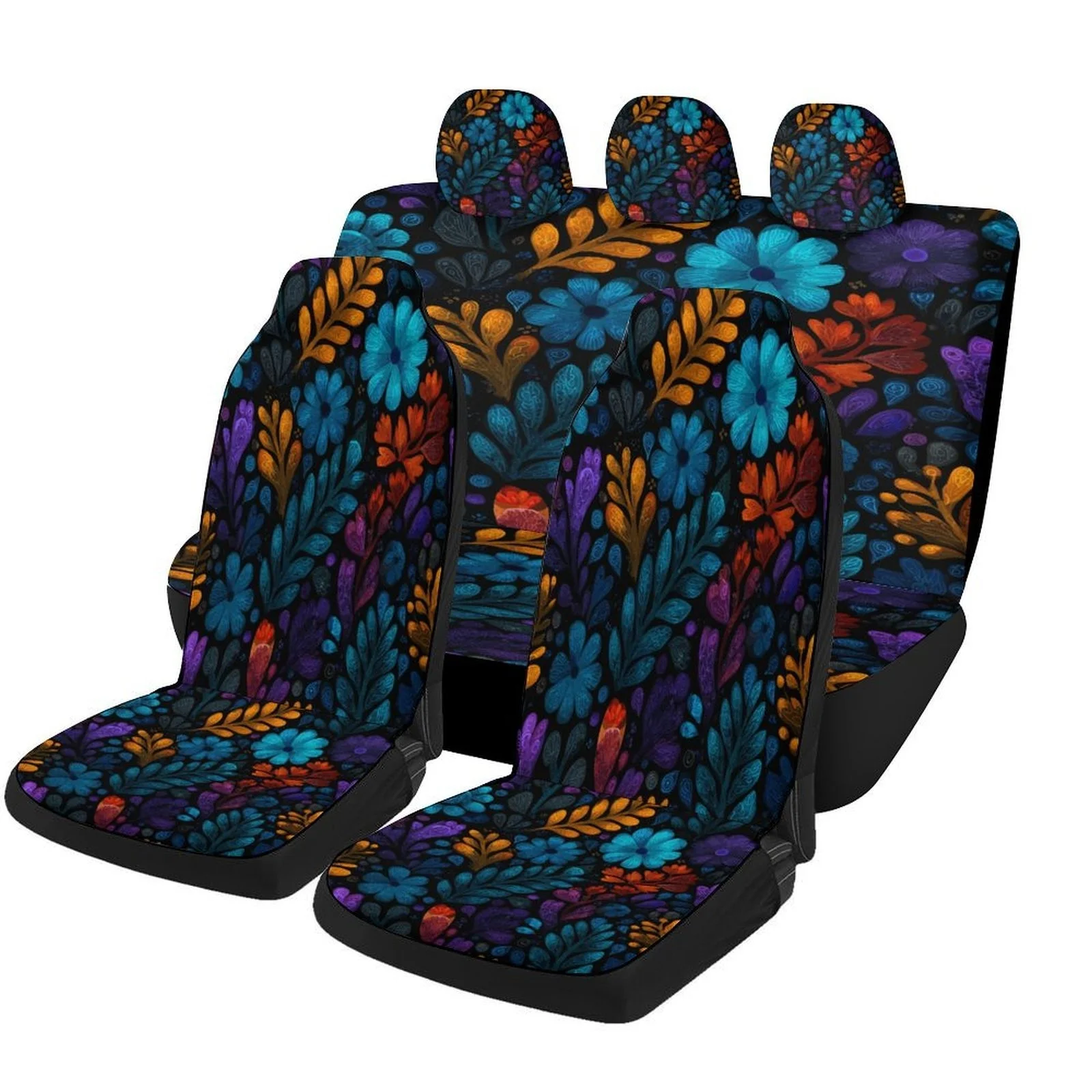 Set Of Car Seat Covers Featuring A Floral Design, Suitable For A Wide Range Of Vehicles. This Stylish And Unique Set Includes Fu