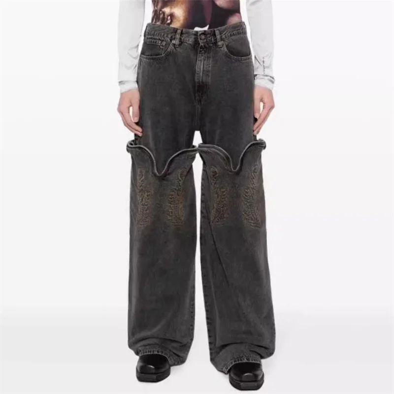 

Women's pants New high waisted straight leg pants for summer 2025 pure cotton embroidered women's jeans Detachable denim shorts