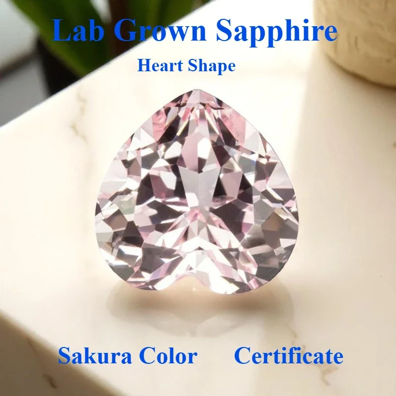 

Выращен в лаборатории сапфир в форме сердца, цвет сакуры для подвесок, изготовления ювелирных изделий, кольцо «сделай сам», ожерелье, серьги, материалы, сертификат