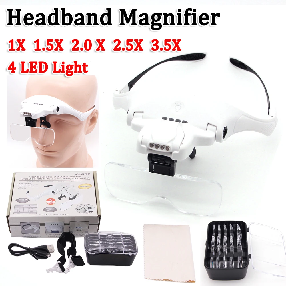 

Magnifying Glasses Led Light Lamp Head Loupe Jeweler Headband Magnifier Eye Glasses Optical Glass Tool Repair Reading Magnifier