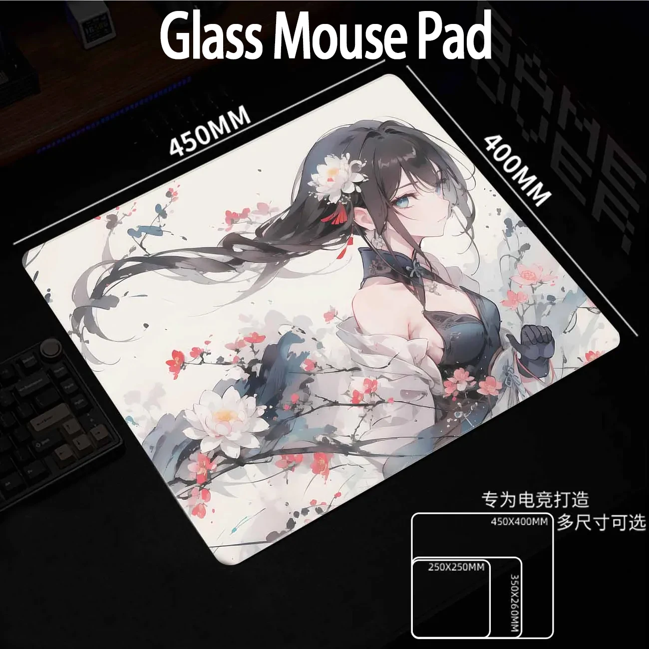 

Ins Girl Secondary Yuan Glass Gaming Pad Гладкая матовая поверхность Настольный коврик Закаленное обновление FPS Офисные геймерские аксессуары Коврик для мыши