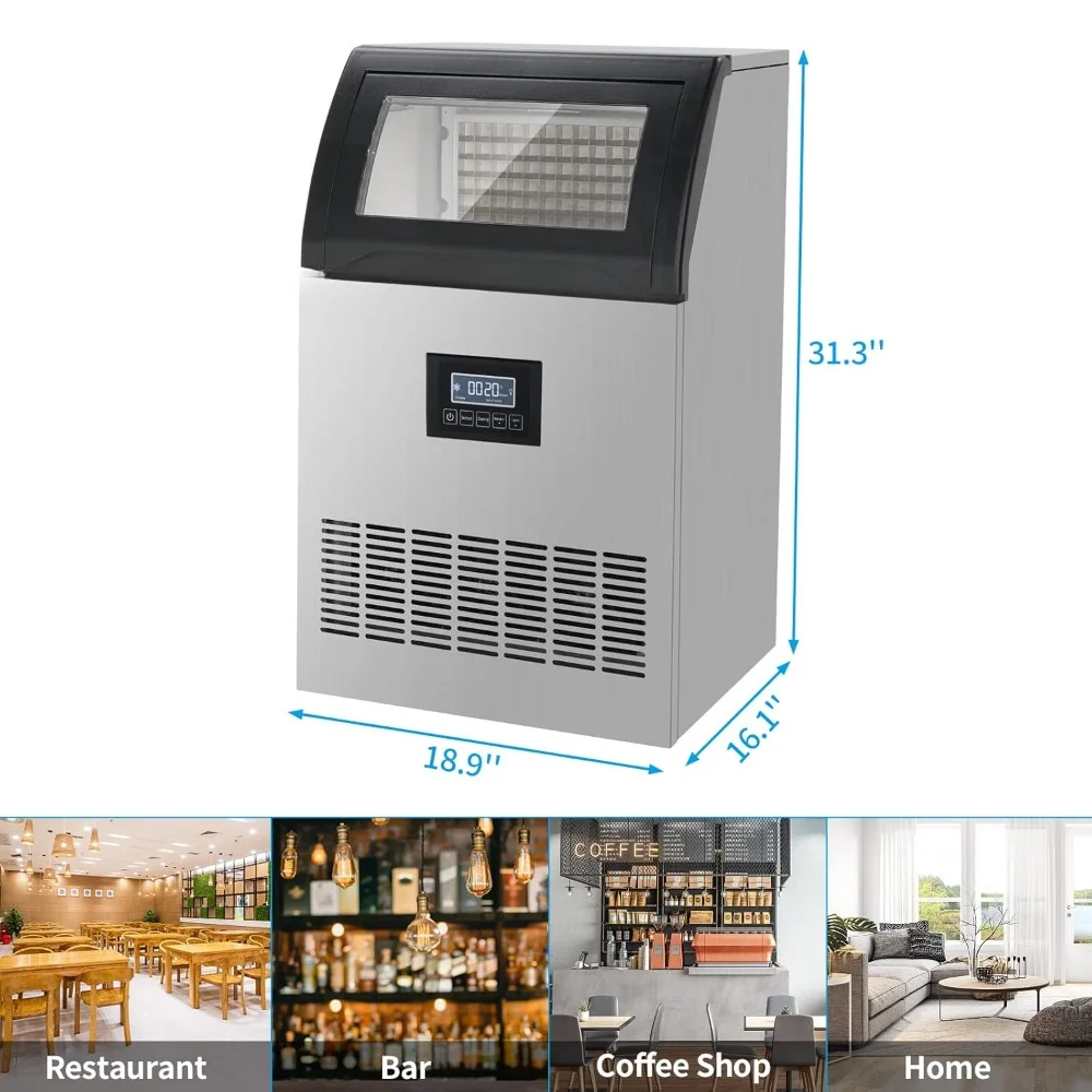 HAOYUNMA 200lbs/24h Commercial Ice Maker, Freestanding Ice Machine with LED Control Panel & 29lbs Storage Bin