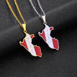 Fashion Peru Map Flag Pendant Necklace Stainless Steel Peruvian Men Women Gold/Steel Color Ethnic Map Jewelry Gift