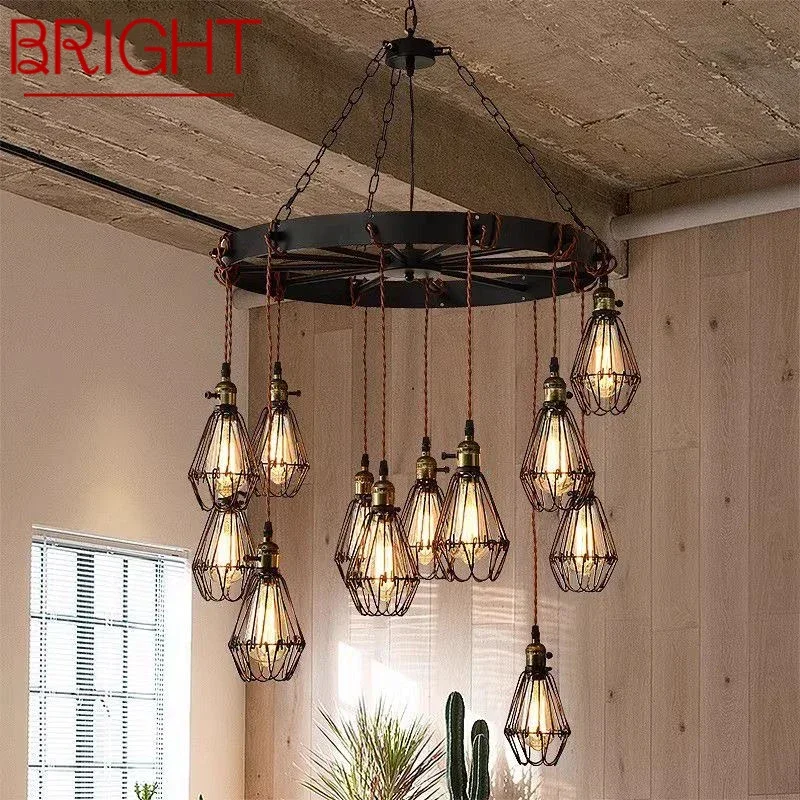 BRIGHT American Retro Pendent Lamp Industrial Wind Living Room Restaurant Loft Clothing Store Cafe Bar Box Homestay Chandelier