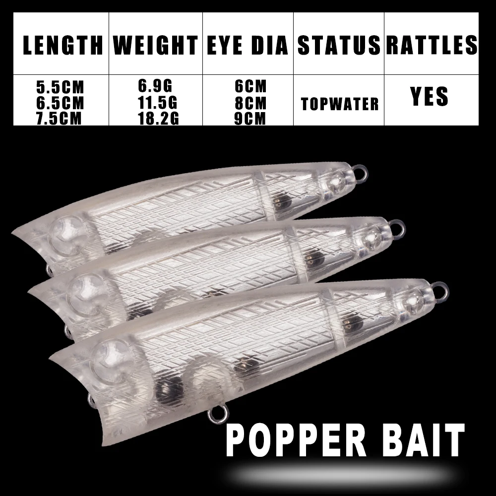 Señuelo Popper en blanco Dr.Holife con sonajeros para montaje - imagen 5