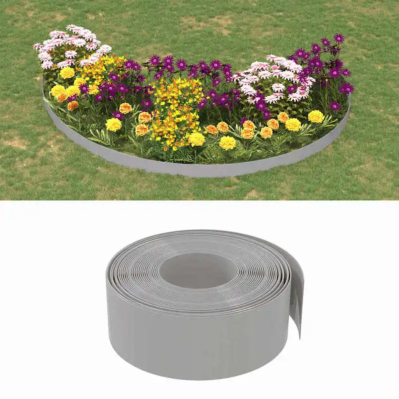 Bordures décoratives de jardin flexibles en polyéthylène gris 40 x 0,2 m, design adaptable courbure libre, installation simple sans outils, idéal pour les parterres, sentiers, étangs, terrasses