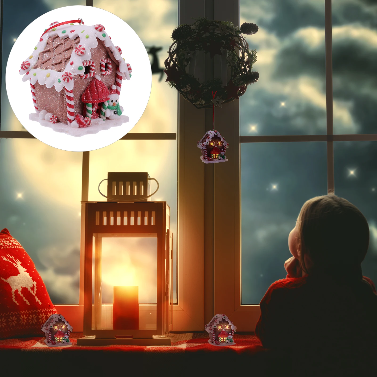 

1Pcs Christmas LED Resin House Pendant Luminous Christmas Decor Suitable for Tree Fireplace Window Wall Holiday Party