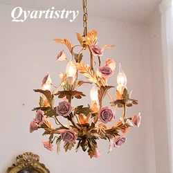 2024 Floral E14 Led Chandelier Rose Copper Ceramics Chandeliers Dining Living Room Girls Bedroom Home Lighting Lighting Fixtures