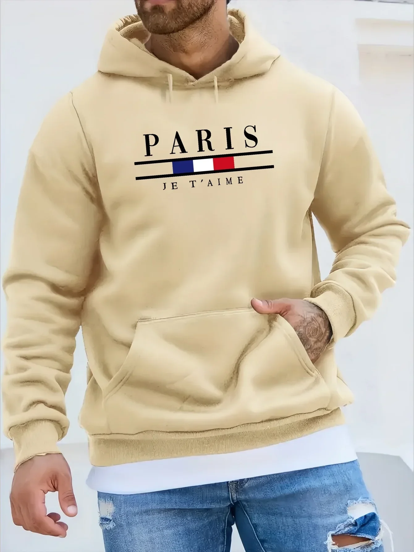 Modischer Herren-Kapuzenpullover mit langen Ärmeln im Street-Casual-Sportstil und Kängurutaschen-Fleece-Sweatshirt für Herbst und Winter