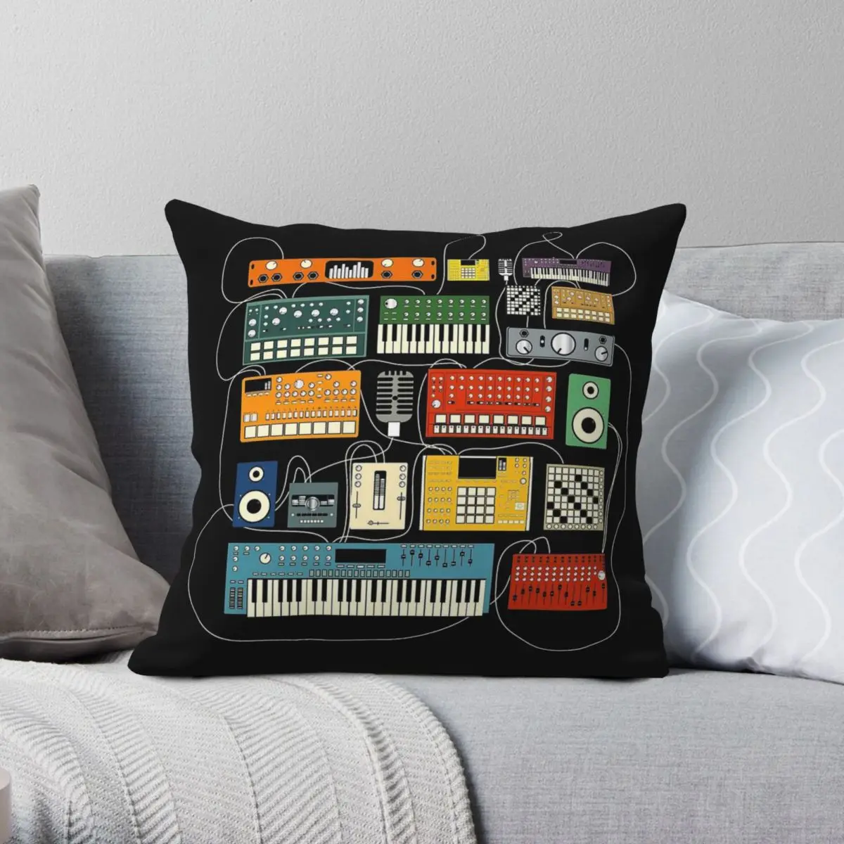 Electronic Musician Synthesizer Drum Pillowcase Polyester Linen Velvet Printed Decorative Throw Pillow Case Bed Cushion Cover