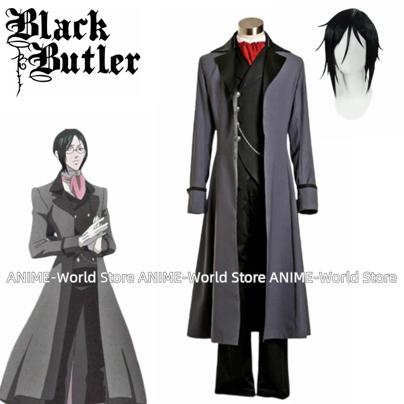 《Custom Size》Anime Black Butler Sebastian Michaelis Tutor Cosplay Wig Costume Dress Halloween costume Any Size