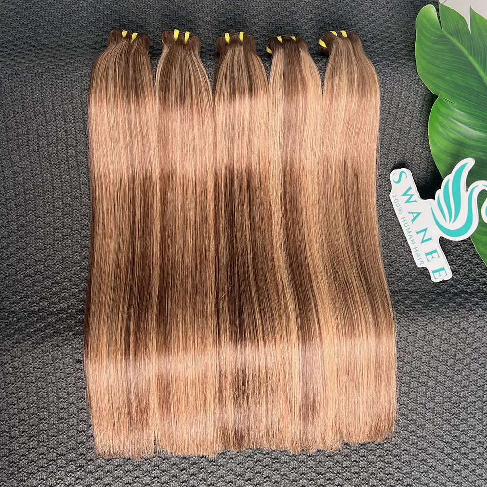 

Super Doube Drawn P4/27 Bone Straight Highlight Пучки человеческих волос Remy Наращивание волос Прямые светлые пучки для женщин