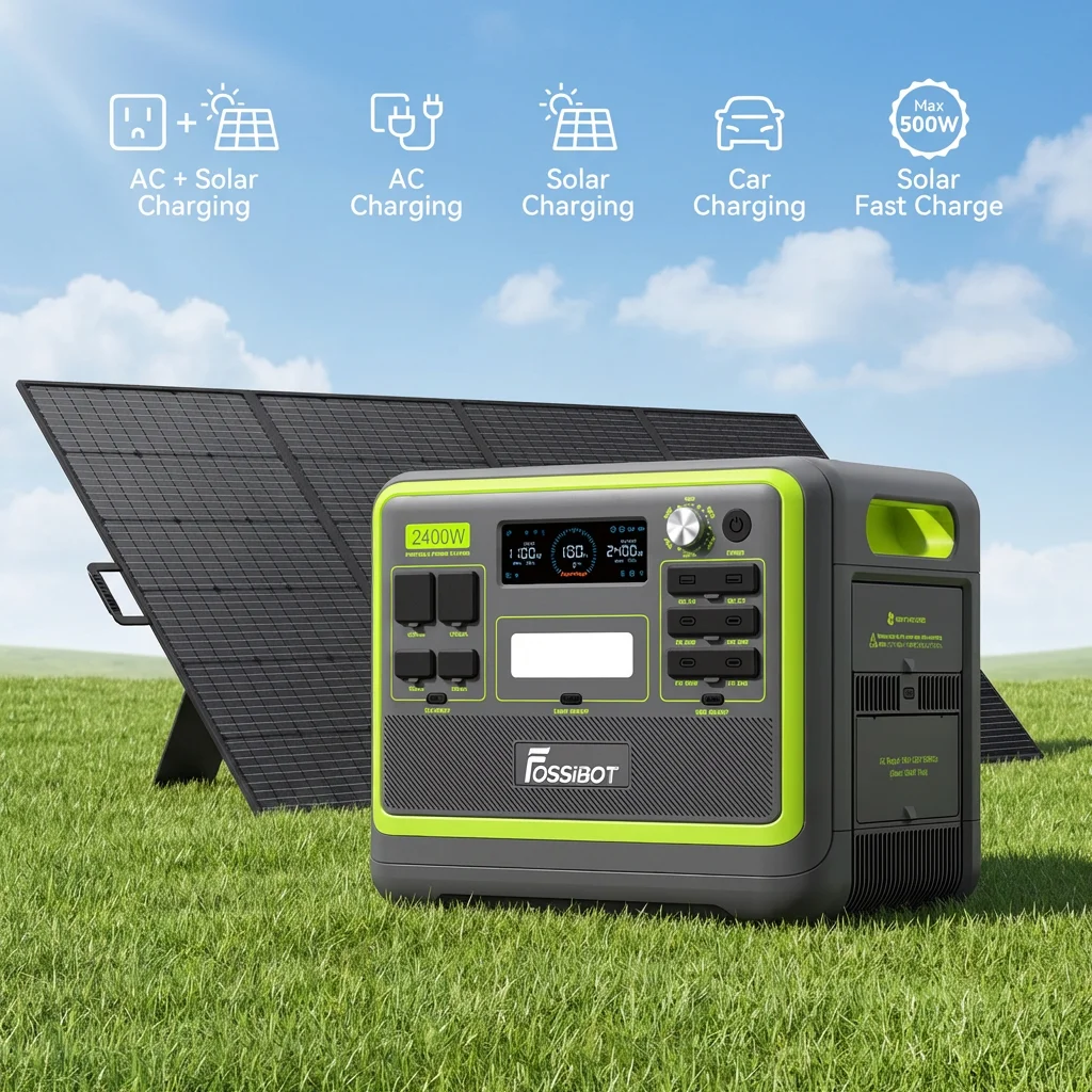 Fossibot F2400 2400W Camping Home Energy Outdoor Ac Dc Lifepo4 Battery Pure Sine Wave Portable Solar Power Generator Station