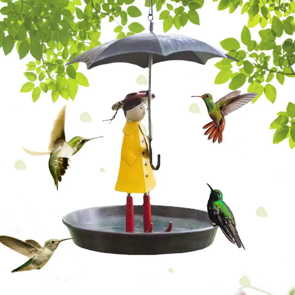 Durable Bird Feeder Metal Chain Hanging Bird Feeder Set with Umbrella Girl Design for Outdoor Garden for Walkway for Garden