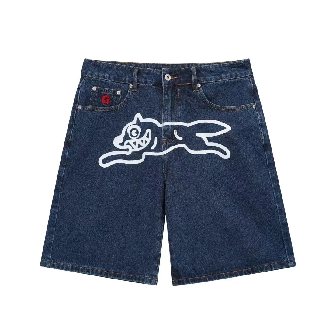 

Top quality Icecream Jeans Men Trendy Elastic Edged Middle Pants Running Dog Embroidery Washed Denim Shorts Brands Pants